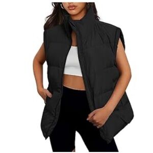 Women's Automet Black Puffer Vest Jacket - Lightweight Quilted Outerwear, XL